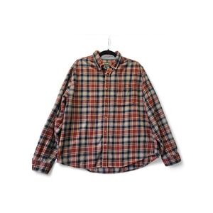 Eddie Bauer Mens XXL Plaid Flannel Shirt Red Navy Yellow Cotton SU7156